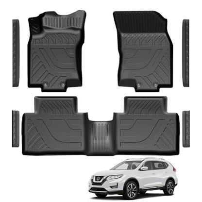 Floor Mats Fit for Nissan Rogue 2014-2020 (NOT for Sport/Select/Hybird/7-Seat), TPE All Weather Durable 1st and 2nd Row Floor Liners Door Sill Guards for Nissan Rogue Accessories