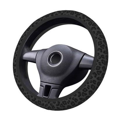 KARREAL Black Leopard Print Cheetah Elastic Steering Wheel Cover, Non-slip Breathable Neoprene Steering Wheel Covers, Women Leopard Car Accessories, Universal 15 Inch Fit Auto, Suvs, Truck - color: Black Leopard print