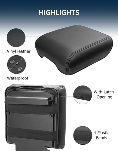 Center Console Cover for 2021-2026 Ford F150 Accessories, Vinyl Leather Middle Armrest Cusion Protector, Anti-Scratch, Bucket Seat Only(not for Work Station) - size: Bucket Seat, 2021-2026 F150, black stitch