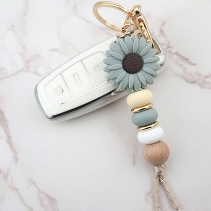 Flower Charm for Women Cute Keychain for Car Keys Silicone Bead Purse Charms for Handback Key Ring - color: Gree