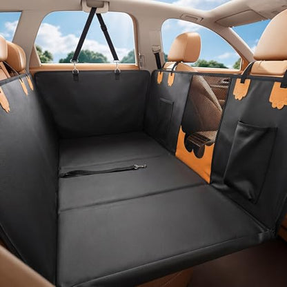 Hard Bottom Car Seat Back Cover for Dogs, Anti Scratch PU Leather Backseat Extender for Dogs, Waterproof Pet Car Hammock Supports 400 Lbs for Car, SUV, Small Truck