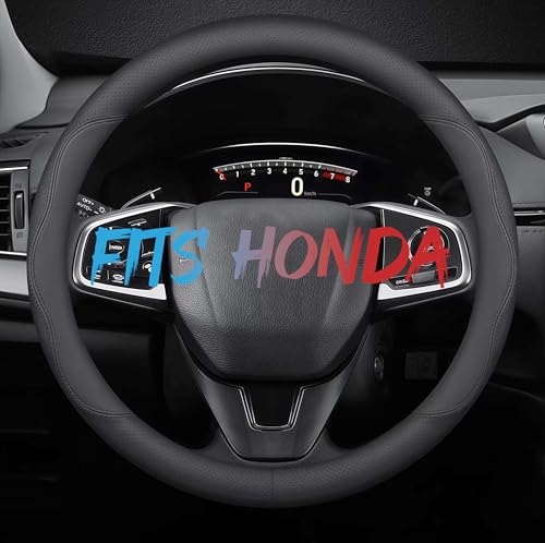 Leather Car Steering Wheel Cover, Breathable Laser-Perforated, Pure Black Double Lines, Rich Texture, 14.5-15 Inch for Honda - color: Pure black dual lines, size: For Honda