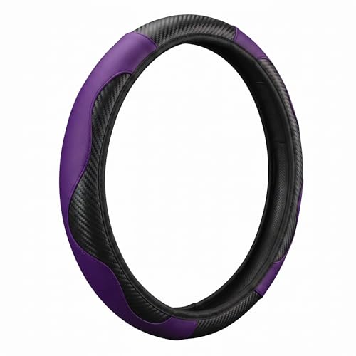 Ultra Fine Carbon Fiber Leather Steering Wheel Cover, Anti Slip and Sun Protective Protect the Steering Wheel, Easy to Install,Universal of 14.5"-15" (Purple) - color: Purple