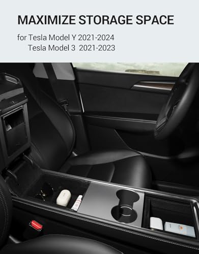 Motrobe 3PCS Tesla Model Y Model 3 Center Console Organizer Tray [Anti-Rattle Flocked] Armrest Hidden Storage Box Model Y 2021-2024 Model 3 2021-2023 Accessories [Not Fit 2024 Model 3 Highland] - size: 3PCS (For Model Y 2021-2024 & Model 3 2021-2023)