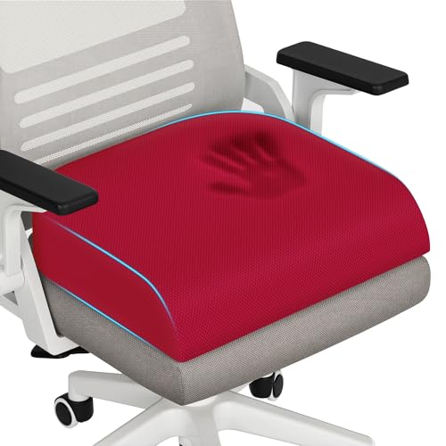 TranquilRelax XLarge Seat Cushion, Memory Foam Cushion for Long Sitting Hours on Office Chair, Home & Car, Non-Slip Chair Pad for Relieving Back & Sciatica & Hip & Coccyx Pain (Red) - color: Red, size: X-Large