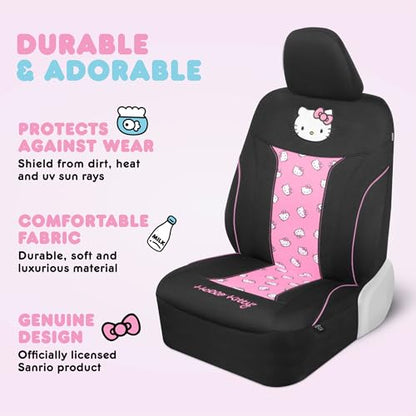 Hello Kitty Car Seat Covers - Cute and Durable Pink Front Seat Covers with 4PC Carpet Car Floor Mats - Universal Fit for Cars, SUVs & Trucks - Black with Red Bow & Hello Kitty Print - color: Covers & Carpet Mats-Red, style: Hello Kitty