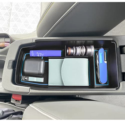 Center Console Organizer Tray Compatible with Chevy Bolt EUV Bolt EV Accessories 2022-2023 Interior Secondary Armrest Storage Glove Box Divider ABS Material, Customized Design, Blue
