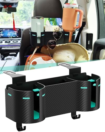 Car Headrest Backseat Cup Holder 3.7" with Organizer, High Capacity 4 in 1 Seat Back Organizer with Headrest Hooks, Multifunctional Storage for Car Travel Accessories Compatible with Most Vehicles - color: BLACK+MINT GREEN, size: 1 Pack