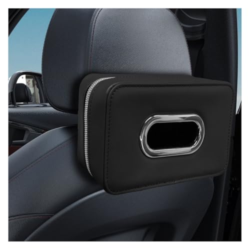 Car Tissue Holder, Leather Backseat Tissues Box Cover Rectangular Car Napkin Holder for 100-150 Tissues Organizer, Large Napkin Case Auto Headrest Hanging Mask Dispenser for SUV Sedan (Black)