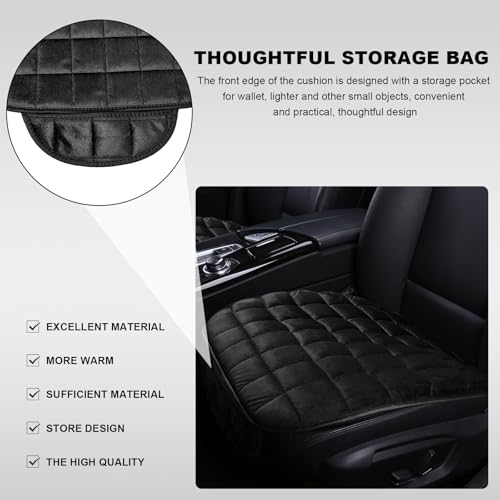DXNQ Car Seat Cushion, Soft Plush Auto Seat Cover with Non-Slip Silicone Bottom & Storage Pocket, Universal Breathable Vehicle Seat Cushion Pad for Car Truck SUV, Black - color: Black