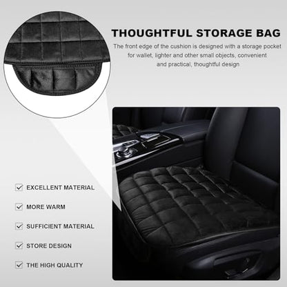 DXNQ Car Seat Cushion, Soft Plush Auto Seat Cover with Non-Slip Silicone Bottom & Storage Pocket, Universal Breathable Vehicle Seat Cushion Pad for Car Truck SUV, Black - color: Black