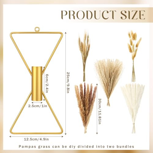 2 Pcs Boho Gold Wall Decor Metal Wall Art X Shaped Hanging Planters with Artificial Pampas Modern Home Gold Bathroom Decor for Bedroom Living Room