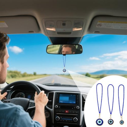 NBEADS 6 Pcs 3 Styles Evil Eye Car Hanging Ornament, Evil Eye Rear View Mirror Car Charm Turkish Blue Eye Car Accessories for Car Decoration Wedding Party Christmas Favors Gift