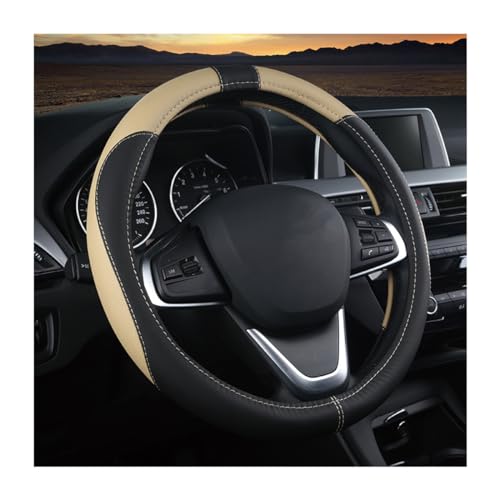 BESULEN Car Steering Wheel Cover, Soft Leather Steering Wheel Protector, Universal Non-Slip Steering Wheel Covers, Comfortable Grip Sweat-Absorbent, Automotive Interior Accessories - color: Black/Beige