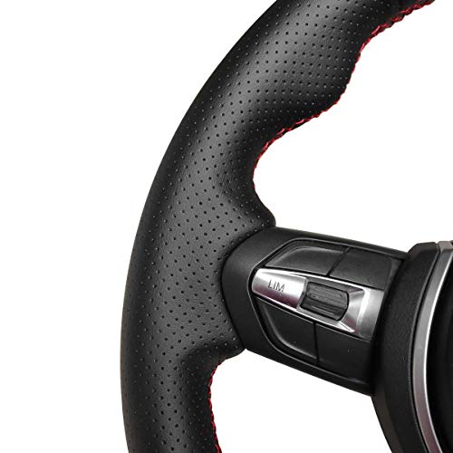 MEWANT Steering Wheel Cover for BMW F87 M2 F80 M3 F82 M4 M5 F12 F13 M6 F85 X2 X5 M F86 X6 M F33 F30 M Sport Microfiber Leather Hand Sewing Steering Wheel Wrap - color: no stripe + red thread