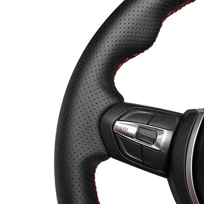MEWANT Steering Wheel Cover for BMW F87 M2 F80 M3 F82 M4 M5 F12 F13 M6 F85 X2 X5 M F86 X6 M F33 F30 M Sport Microfiber Leather Hand Sewing Steering Wheel Wrap - color: no stripe + red thread