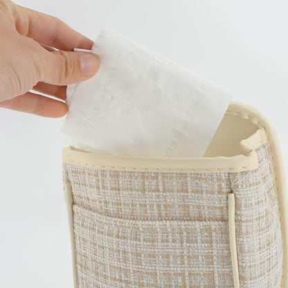 Car Trash Can Portable and Hanging 6.3" Length 3.9" Width 7.1" Height Trash Bin Fabric Beige 1 Pcs - color: Beige