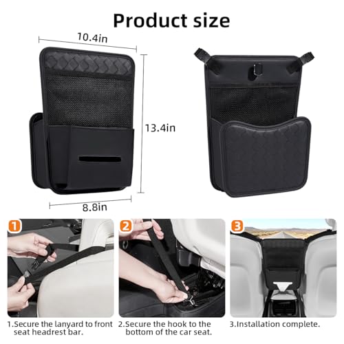 Purse Holder for Car,Car Purse Holder Between Seats,PU Leather Seat Back Organizer,Large Capacity Bag,Car Net Pocket Handbag Holder,Pet Barrier(Black)