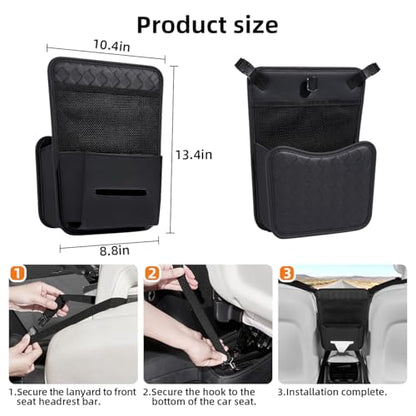 Purse Holder for Car,Car Purse Holder Between Seats,PU Leather Seat Back Organizer,Large Capacity Bag,Car Net Pocket Handbag Holder,Pet Barrier(Black)