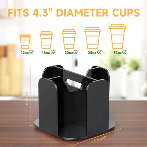 4-Compartment Countertop Cup Dispenser - Black Acrylic Cup and Lid Carousel Coffee Bar Accessories Rotating Beverage Cup Holder Disposable Paper Cup Organizer for Restaurant Kitchen Breakroom - color: Black