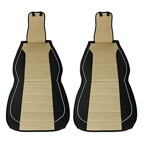 Universal 5 Seats PU Leather Car Seat Cover Full Set Front + Rear Cushions w/Pillows Black/Beige - color: Black/ Beige