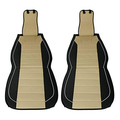 Universal 5 Seats PU Leather Car Seat Cover Full Set Front + Rear Cushions w/Pillows Black/Beige - color: Black/ Beige