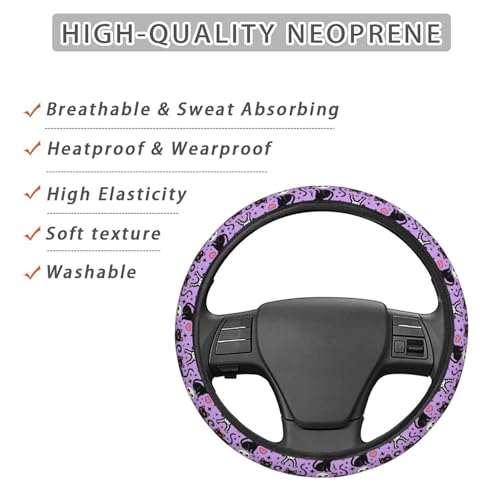 Halloween Cute Black Cat Skull Head Steering Wheel Cover for Women Men, Non-Slip Steering Wheel Protector Car Wheel Covers, Universal 15 Inch Fit for Auto, Suvs, Truck - color: Halloween Cute Black Cat Skull Head