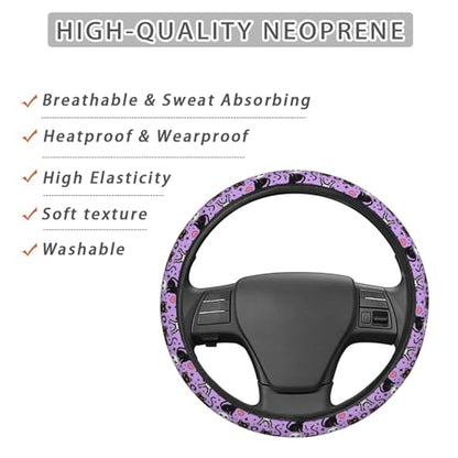 Halloween Cute Black Cat Skull Head Steering Wheel Cover for Women Men, Non-Slip Steering Wheel Protector Car Wheel Covers, Universal 15 Inch Fit for Auto, Suvs, Truck - color: Halloween Cute Black Cat Skull Head