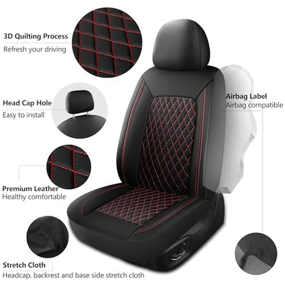 HChengkikz Car Seat Cover, Breathable and Waterproof Leather Seat Covers, Luxury PU Universal Fit Automotive Airbag Compatible for Cars Sedans SUV and Trucks (2 Pieces, Front Seat, Black + Redline) - color: N1 Black Redline, size: Front Seat