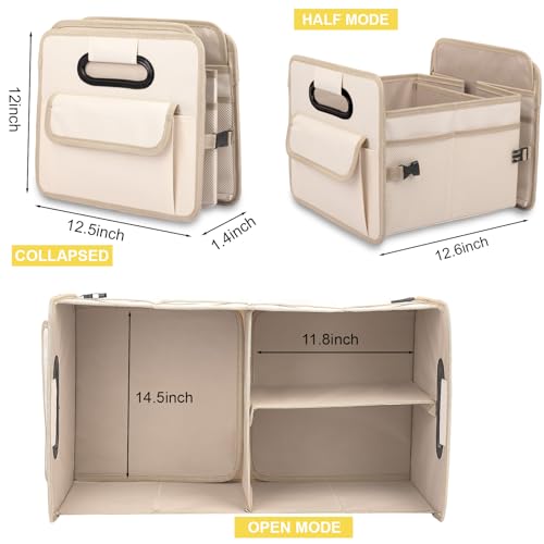 Car Trunk Organizer, Car Organizers and Storage Collapsible Multi Compartment Container Box, Adjustable Car Accessories for SUV Sedan Truck, Large Size, Beige - color: Beige, size: Large