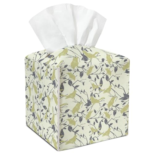 Green Bird and Leave Tissue Box Cover Square, Waterproof Leather Tissue Box Holder, Vintage Facial Paper Organizer Decor for Bathroom Nightstand Vanity Desk Office Car /014 - color: Pattern6