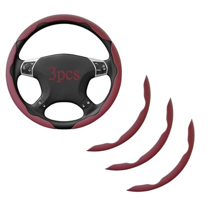 Steering Wheel Covers, 3PCs Leather Anti-Skid Clip on Car Steering Wheel Cover Protector Universal for Most Car Wheel (Burgundy) - color: Burgundy