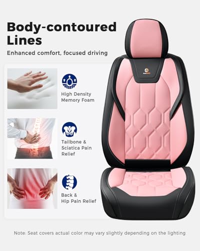 Huidasource Seat Covers Full Set, Universal Fit for Most Cars SUV Trucks, Full Coverage Leather Seat Cover, Airbag, Cupholder Compatible, Seat Function Retain, Easy Install with Velcro, Black & Pink - color: FS: Black&Pink, size: Full Set