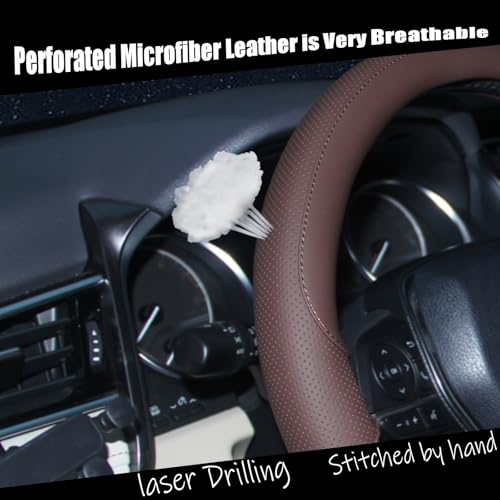 Steering Wheel Cover Universal Standard Size 14.5-15 inch, Breathable Microfiber Leather, Anti-Slip, Non-Folding Packaging, Fits Most Cars SUVs Trucks, Brown - color: Brown, size: Round Shaped: Medium 14 1/2''-15''