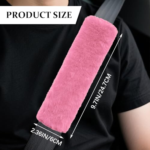 2PCS Car Seat Belt Cover Pads, Fluffy Car Seatbelt Covers, Soft & Comfortable Plush Seat Belt Cushion Protects Shoulder, Auto Safety Belt Strap Cover to Protect Your Neck (Pink) - color: Pink