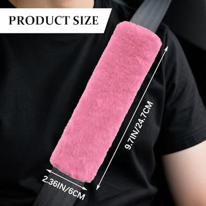 2PCS Car Seat Belt Cover Pads, Fluffy Car Seatbelt Covers, Soft & Comfortable Plush Seat Belt Cushion Protects Shoulder, Auto Safety Belt Strap Cover to Protect Your Neck (Pink) - color: Pink