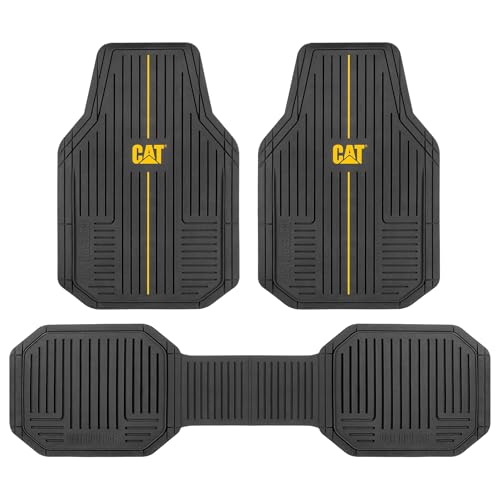 CAT® VulcanCore Heavy-Duty 4 Piece Floor Mats for Cars, Trucks & SUVs, Trim-to-Fit All-Weather Rubber Car Mats Full Set, Waterproof Interior Accessories, Car Rug Protection & Automotive Floor Liners