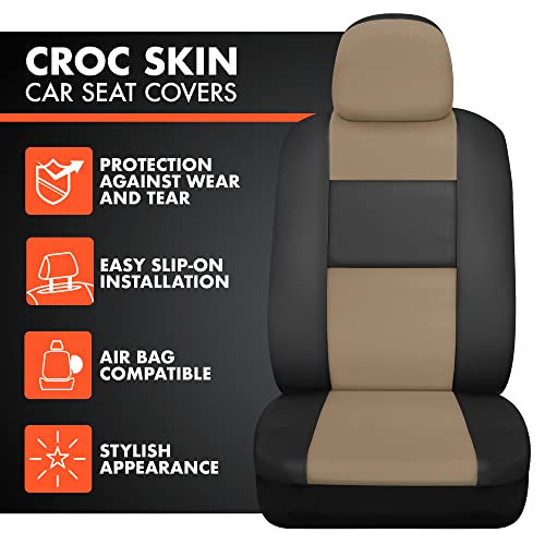 BDK Beige Faux Leather Car Seat Covers Full Set with Matching Carpet Car Floor Mats - Universal Front & Back Bench Car Seat Protector & Car Mats Full Set for SUV & Truck Automotive Interior Liner - color: Beige