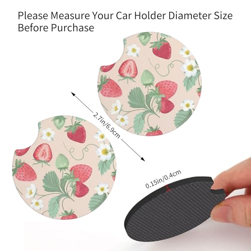 Strawberry Flowers Steering Wheel Cover - Strawberry Flower Steering Wheel Cover for Women Cute Car Breathable Universal for 14-15 Inch Anti-Slip 2 Pieces Car Coasters - color: 1-Strawberry