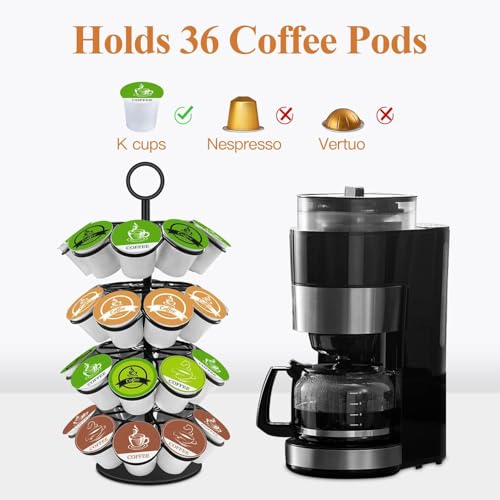KIMIUP Coffee Pod Holder, K Cup Organizer Compatible with K-Cups(36 Pods), Kitchen Detachable Coffee Pod Organizer for Countertop, Spins 360-Degrees - color: Black