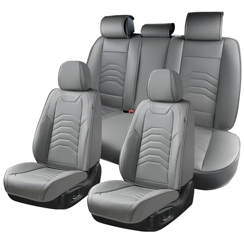 Coverado Leather Seat Covers, Gray Seat Covers Full Set, Car Seat Covers Front Seats and Back, Waterproof Faux Leather Car Seat Cushion Car Seat Protector Universal Fit for Most Cars Trucks SUV - color: Gray(Line), size: FullSet