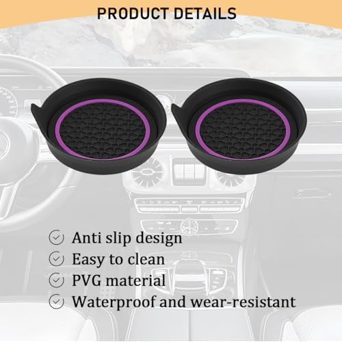 2PCS Car Cup Holder Coaster, Silicone Non-Slip Vehicle Cup Recessed Mats, Waterproof ＆ Sift-Proof Automotive Interior Insulation Drink Insert Pads, Universal Fit (Purple/Black) - color: Purple/Black