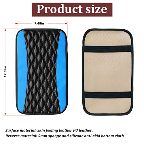 Car Center Console Cushion Pad, Universal Leather Waterproof Armrest Seat Box Cover Protector,Comfortable Car Decor Accessories Fit for Most Cars, Vehicles, SUVs (Blue)