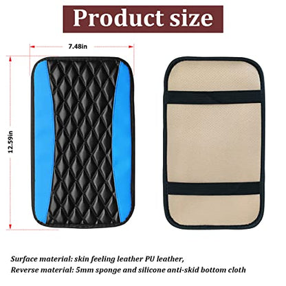 Car Center Console Cushion Pad, Universal Leather Waterproof Armrest Seat Box Cover Protector,Comfortable Car Decor Accessories Fit for Most Cars, Vehicles, SUVs (Blue)