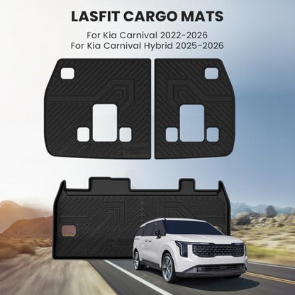 LASFIT Cargo Mat & Backrest Mats for Kia Carnival 2026 2025 2024 2023 2022 / Kia Carnival Hybrid 2025-2026, All Weather TPE Custom Fit Mats Car Trunk Mat Cargo Liner Accessories, Black - size: 3)For Kia Carnival (Hybrid) | 2022-2026 | Cargo