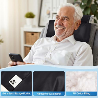 Leather Recliner Pillow, Adjustable Neck & Head Support Pillow, Pu Leather Non-Slip Headrest for Recliner Chair, Couch, Office Chair, Sofa