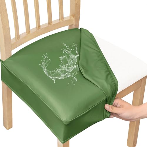 Smiry Waterproof Pu Leather Seat Covers for Dining Room Chairs Set of 2, Stretch Fit Removable Washable Kitchen Chair Seat Slipcovers Protector, No Rear Covers, Green - color: Green, size: Set of 2