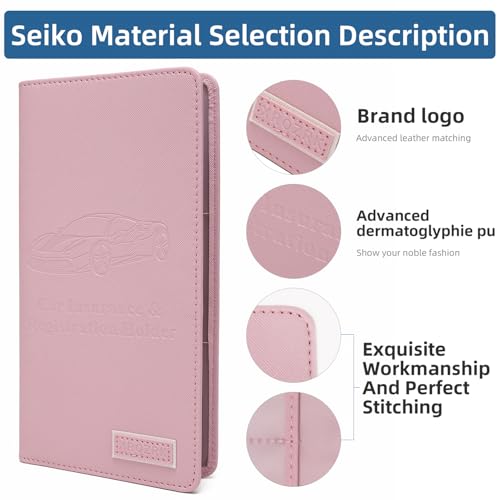 Premium Car Registration & Insurance Card Holder with Magnetic Closure & Clear Pockets, Glove Box Organizer for Documents, Driver's License (pink) - color: Jujube red