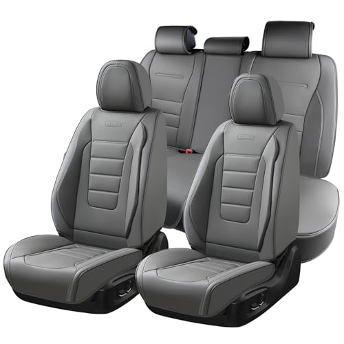 Coverado Seat Covers Full Set, Seat Covers for Cars, Gray Car Seat Cover, Waterproof Car Seat Protector, Nappa Car Seat Cushion, 5 Pieces Car Seat Covers Front Seats and Back Fit for Most Cars - color: Gray, size: FullSet