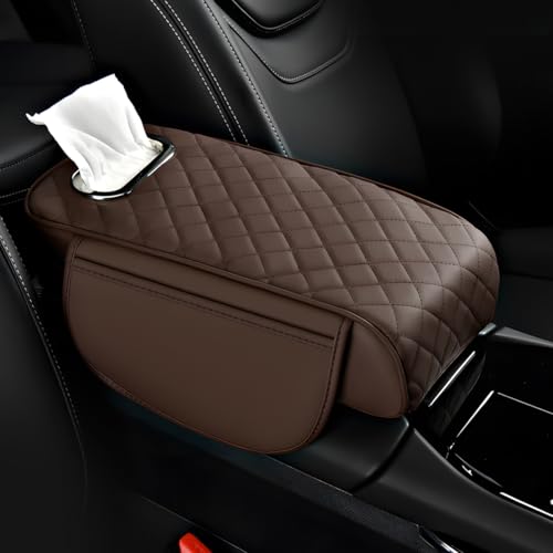 Car Armrest Pad, Universal Armrest Cushion Pad, Leather Armrest Box Pad - color: Without cup holder, Brown